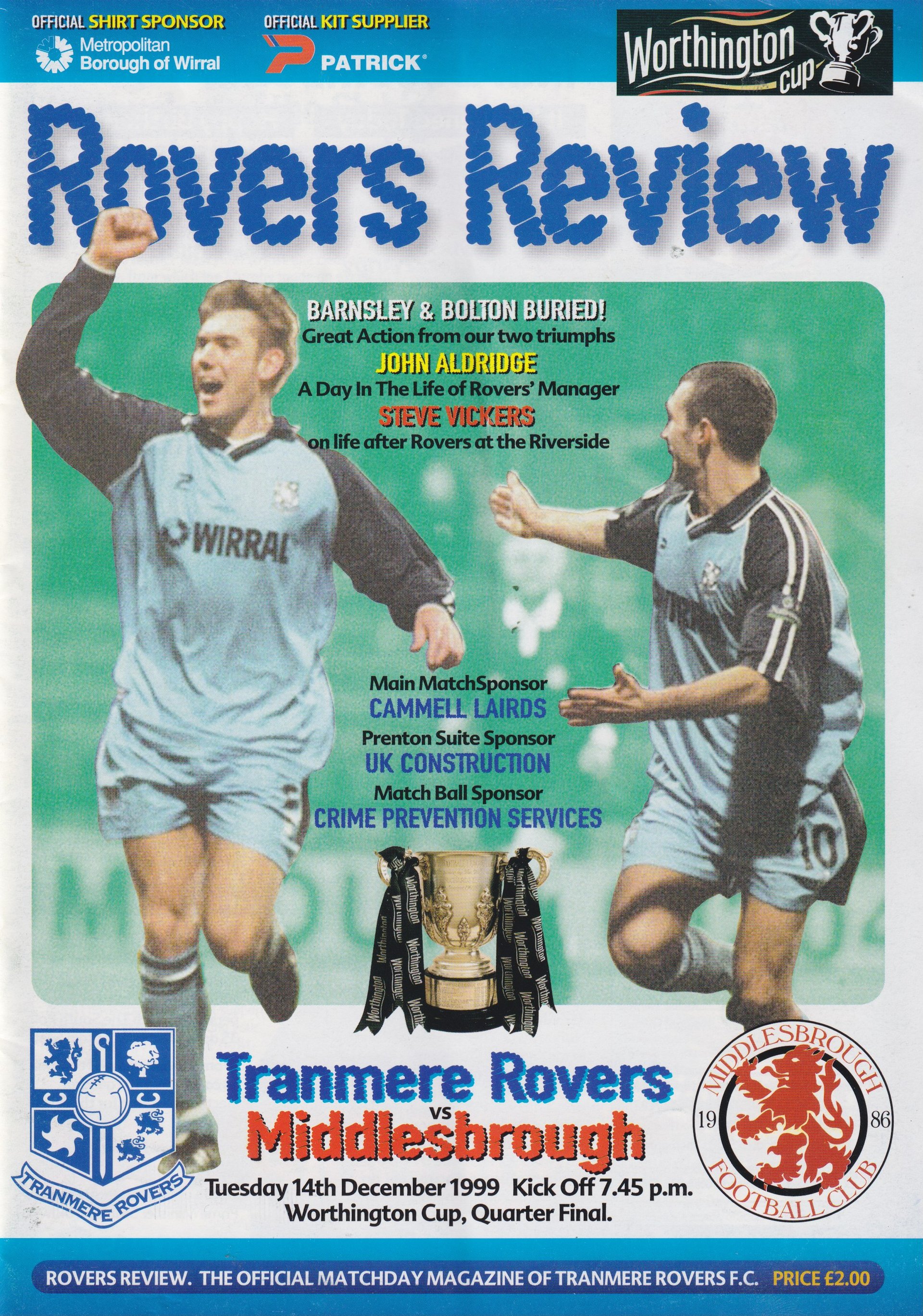 Tranmere Rovers v Middlesbrough match programme